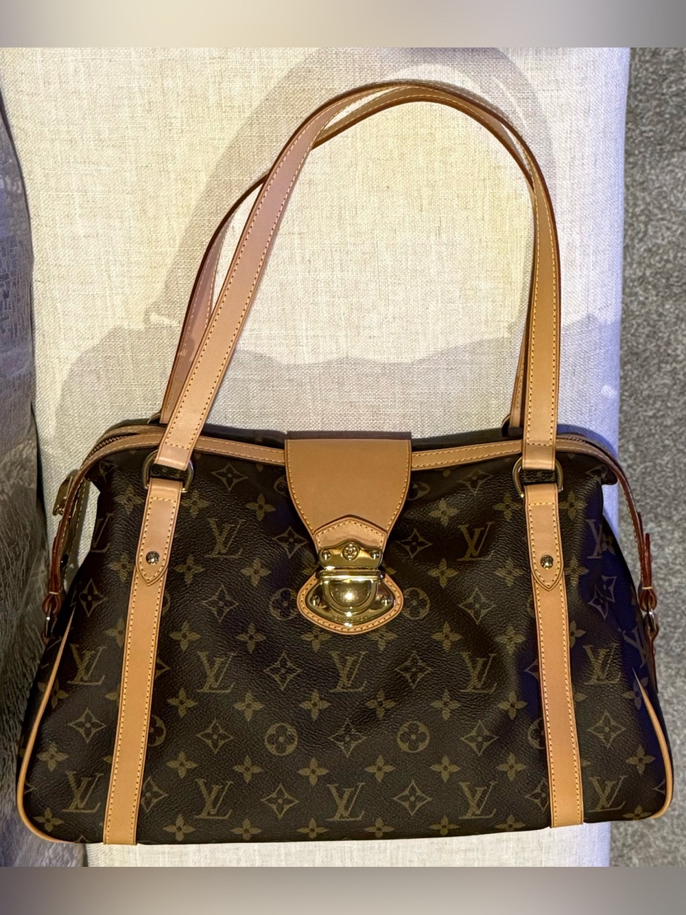 Louis Vuitton Monogram Canvas Brown with Tan Leather Shoulder Satchel